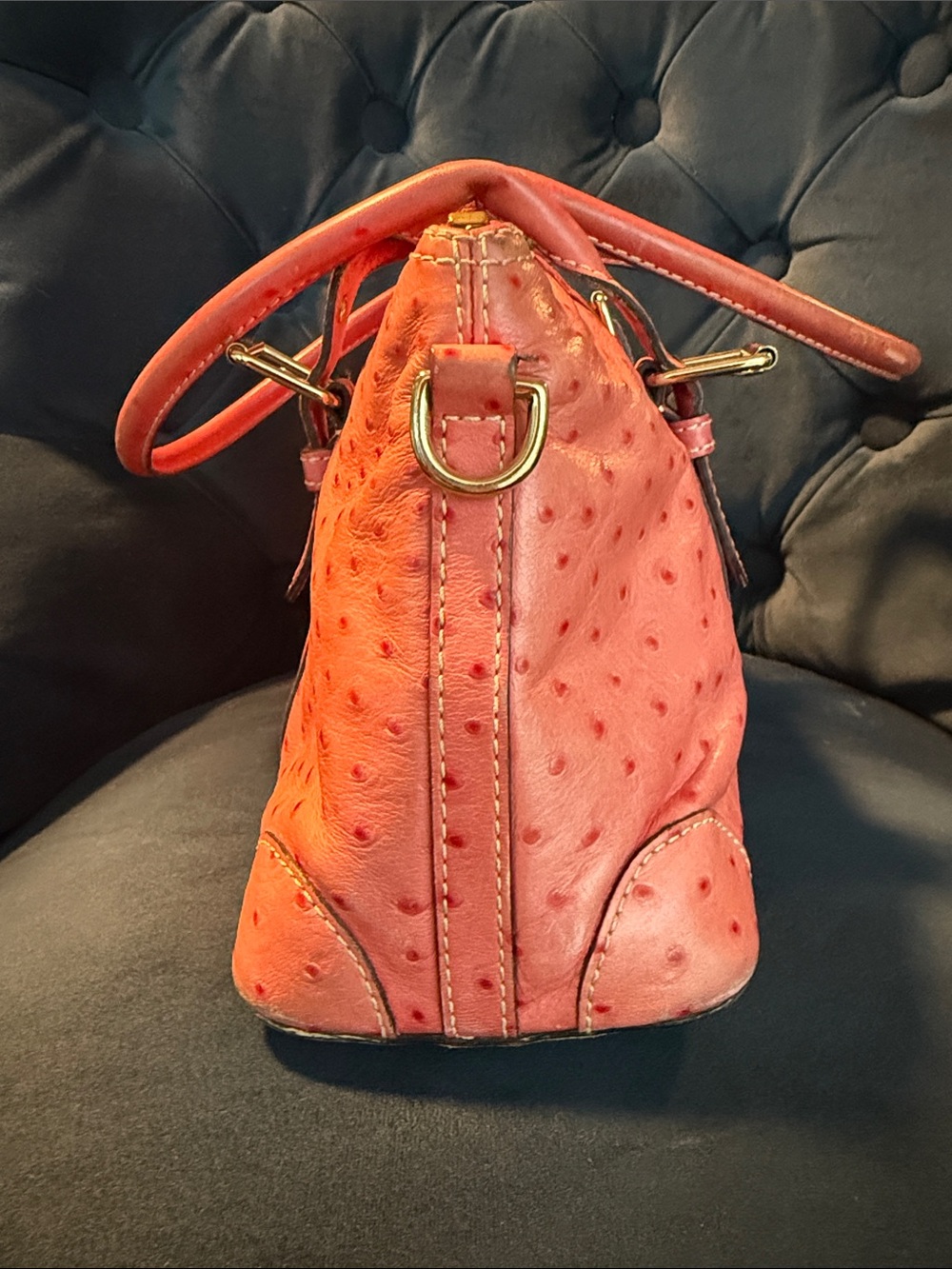 Vintage Dooney & Bourke Pink Ostrich-Embossed Shoulder Bag - Picture 6 of 12